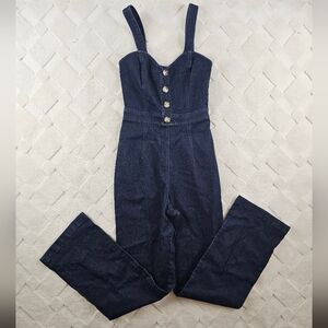 Express Dark Blue Denim Jumpsuit Womens Extra Small Sleeveless